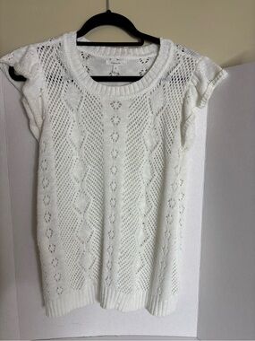 Maurices White Open Cable-Knit Scoop Neck Sweater